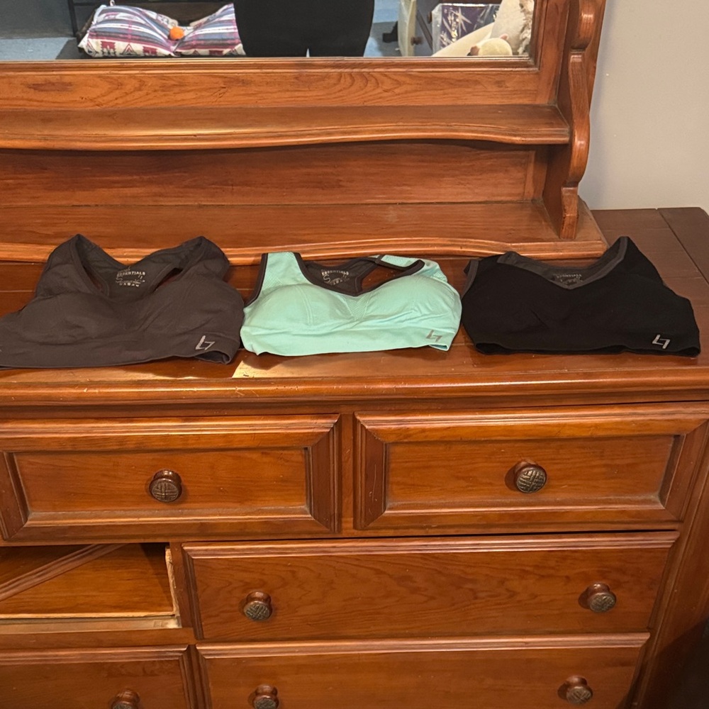 Set of Three Sports Bras - Black, Mint, Gray